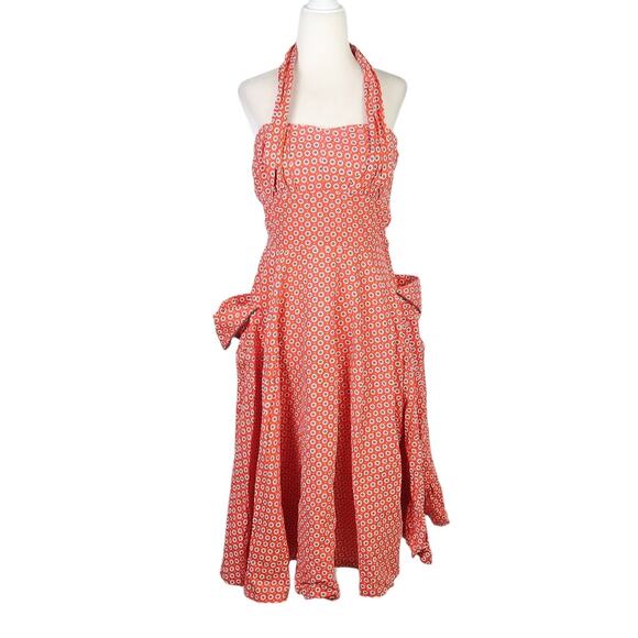 Vintage 50s Red Floral Halter Dress Fit and Flare Rockabilly XXS